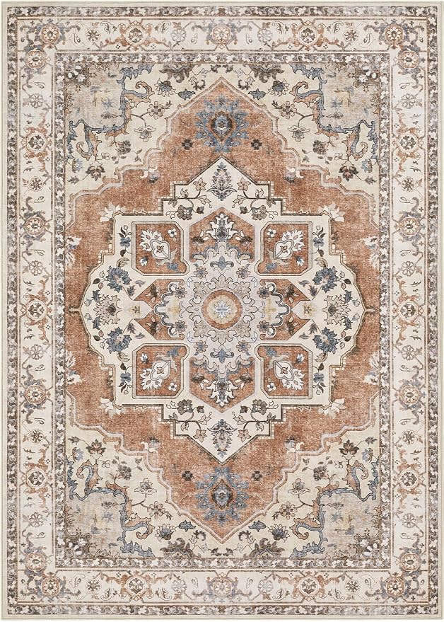 9x12 Washable Area Rug: Vintage Neutral Soft Non Slip Thin Large Floor Carpet - Image 7
