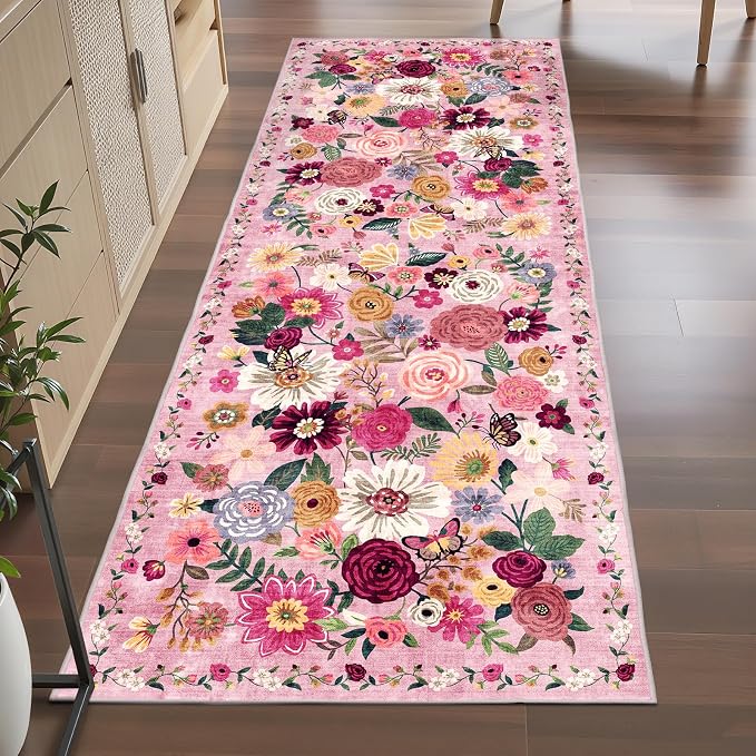 Pink Rug for Hallways Kitchen Rug 2x6, Non Slip Washable Rugs by WelcometoBabovid