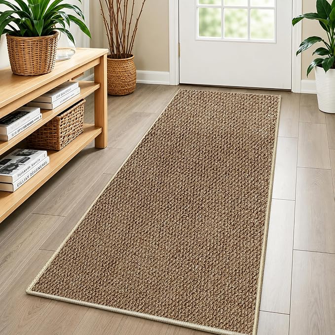 Faux Jute Hallway Runner Rug 2'x6', Washable & Non-Slip, Taupe | 0.27" Low Pile by Unknown