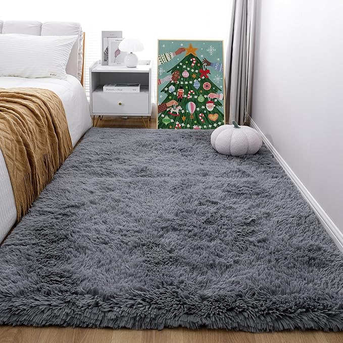 KICHOWUA Area Rug 5x7 Grey Fluffy Shag - Image 8