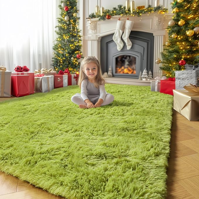 Grass Green Runner Rugs for Bedroom Decor Aesthetic, Fluffy Shag Area Rug 3x5 - Image 7