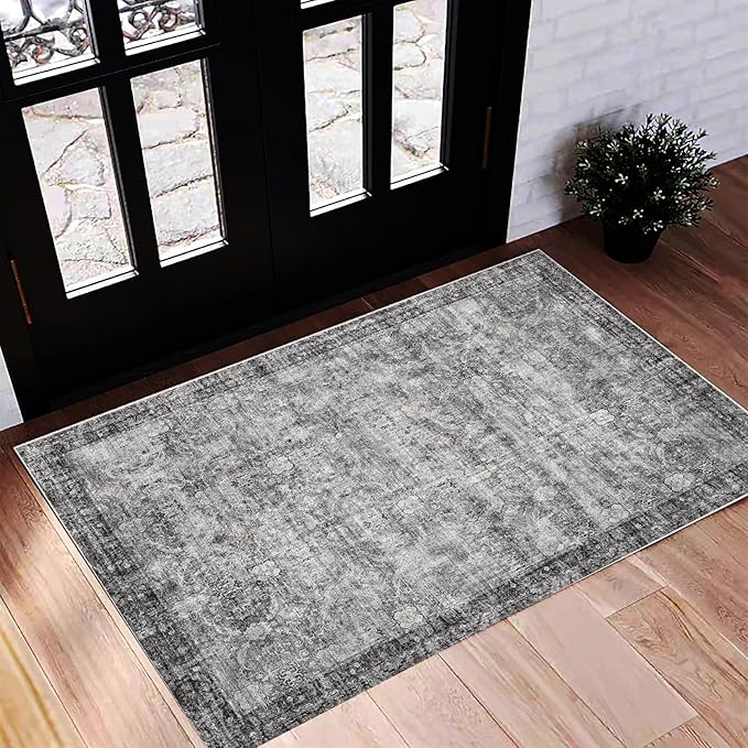 CHAMPLANT Washable Area Rug 2'x3' Door Mat Vintage Distressed Doormat Indoor by CHAMPLANT