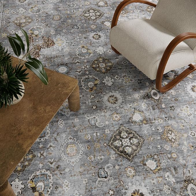 Machine Washable Rug for Living room: 9x12 Area Rugs Boho Vintage Rugs Stain - Image 4
