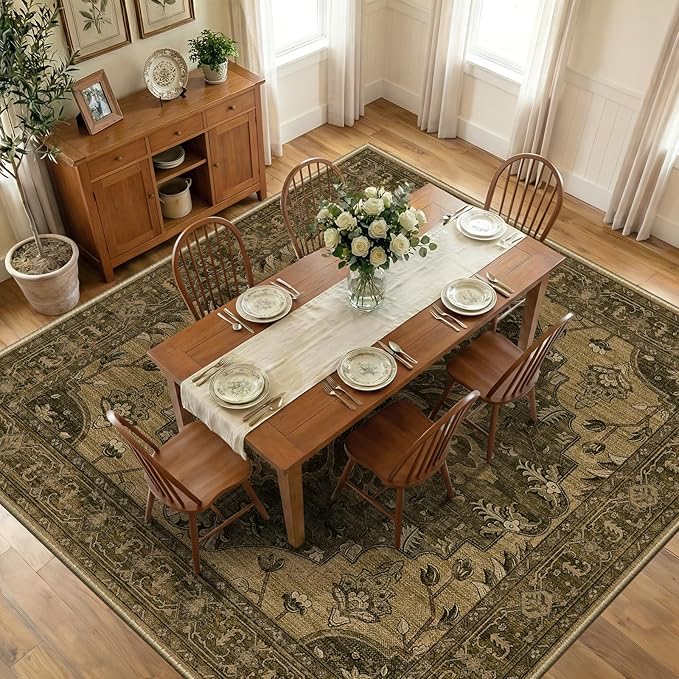 RELEANY Area Rugs Square 10ft Washable Non-Slip, Floral Vintage Distress by RELEANY