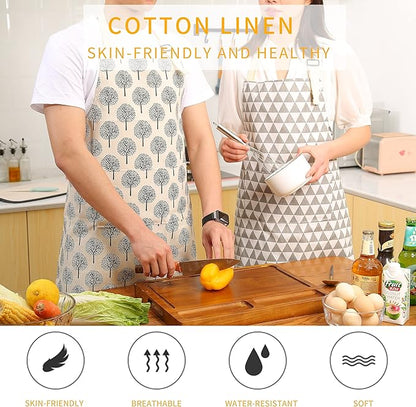 Tosewever 2 Pieces Cotton Linen Waterproof Bib Apron - Image 2
