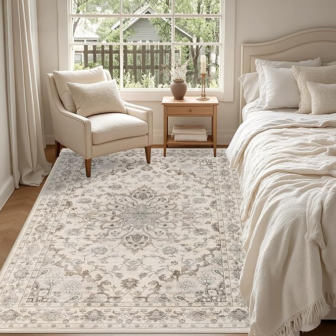 4x6 Area Rugs for Living Room: Washable Rug Soft Vintage Distressed Floral - Image 3