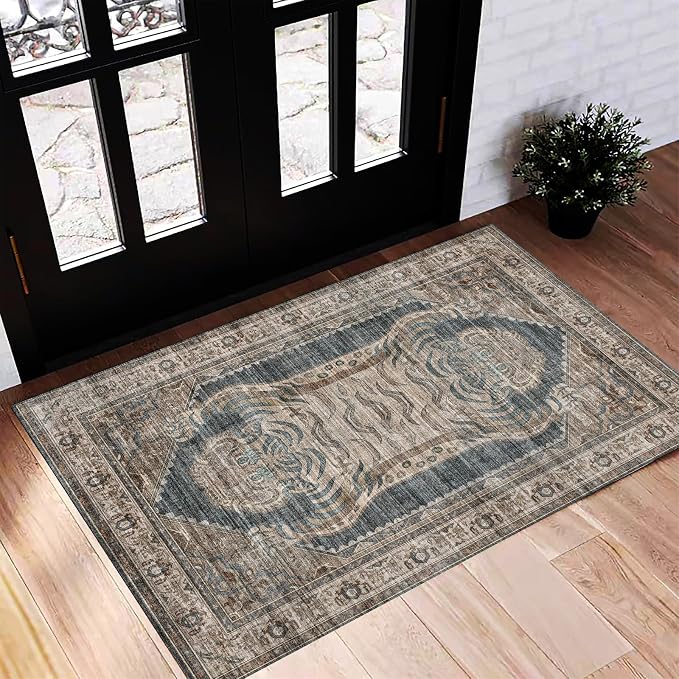 CHAMPLANT Washable Area Rug 2'x3' Door Mat Vintage Distressed Doormat Indoor by CHAMPLANT
