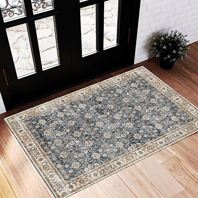 CHAMPLANT Washable Area Rug 2'x3' Door Mat Vintage Distressed Doormat Indoor by CHAMPLANT