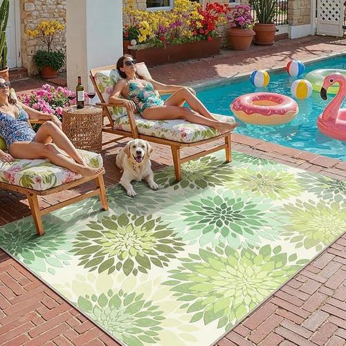 6x9 Indoor Outdoor Area Rug Washable Patio Rug Green Non Slip Non Shedding - Image 2