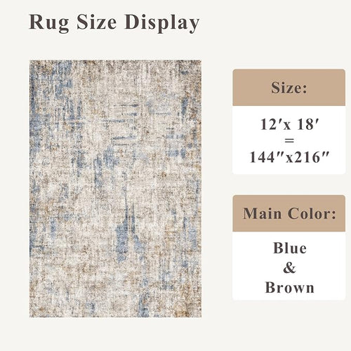 12x18 ft Extra Large Living Room Rug – Washable Modern Abstract Neutral - Image 2