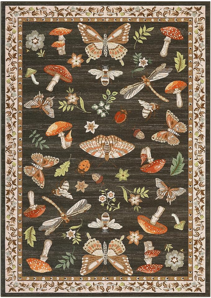Mushroom 10x13 Area Rug for Living Room Washable Non Slip Forest Soft Low-Pile - Image 5