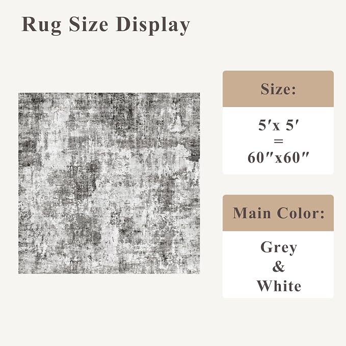 5x5 Square Entryway Rug Washable – Non-Slip Small Area Rug - Image 2