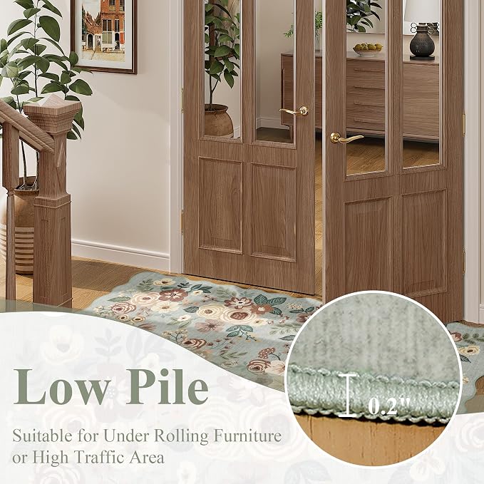 DUKINO 2x4 Washable Runner Rugs, Non Slip Floral Print Entryway Rug - Image 9
