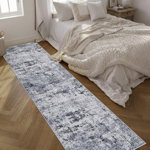 2.6'x14' Runner Rug Washable Rug: Modern Abstract Soft Thin Runner Rug Grey - Image 2