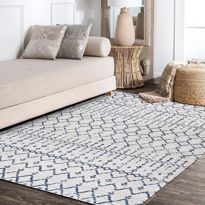 JONATHAN Y Boho Vintage Diamond Cream/Navy Indoor Area Rug 9X12 ft, Moroccan - Image 5