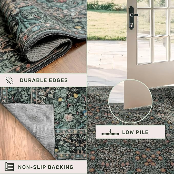 Dark Green Washable Entry Rug, 3x4 Rugs - Image 6
