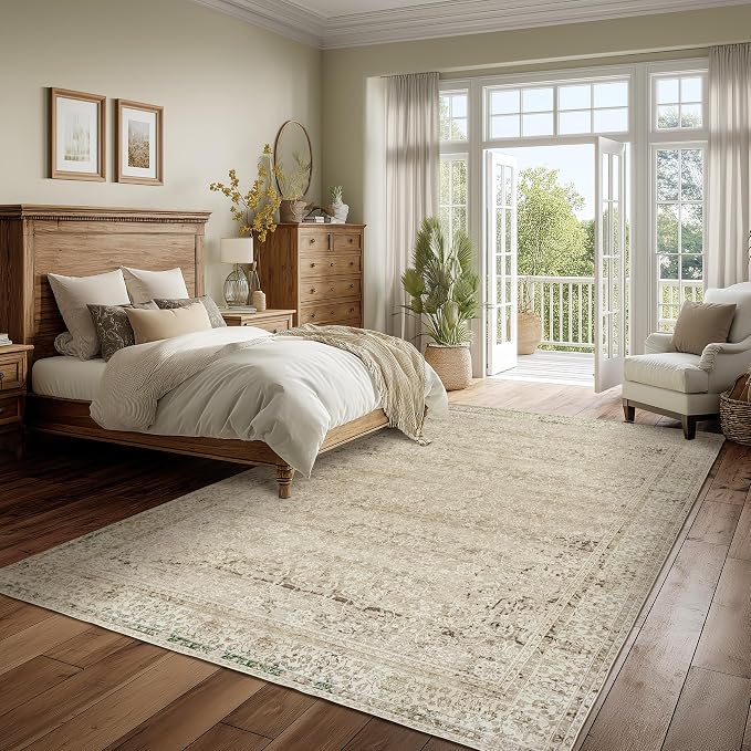 Cream and Light Tan Area Rugs Washable Rug - Image 5