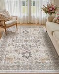 5x8 Vintage Area Rug: Washable Neutral Soft Non Slip Thin Large Floor Carpet by MICGEEK