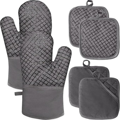 4 Pcs Oven Mitts and Pot Holders, High Heat 500°F Resistant Glove Potholder by Jizvxe