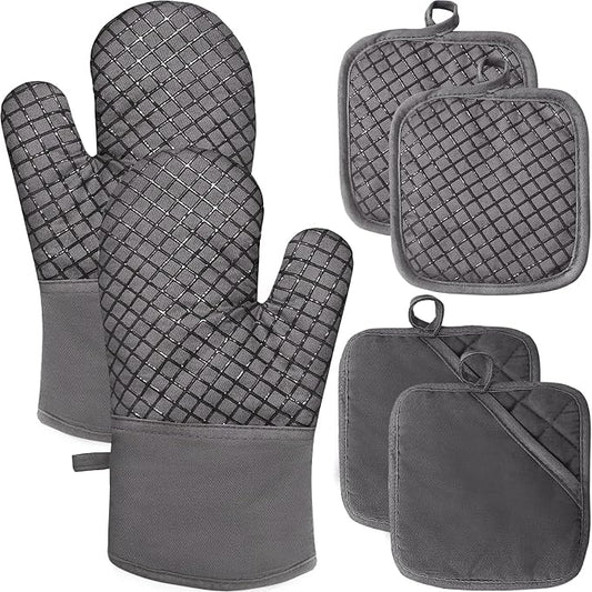 4 Pcs Oven Mitts and Pot Holders, High Heat 500°F Resistant Glove Potholder by Jizvxe