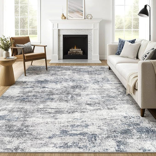 7x9 Area Rug Living Room: Washable Large Abstract Neutral Modern Soft Rugs by LOONGRUG