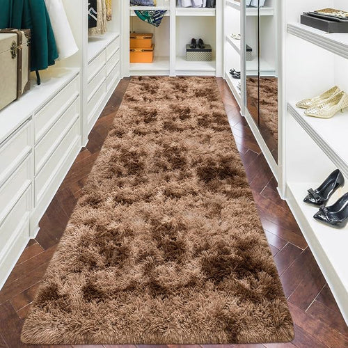 3x10 ft Plush High Pile Brown Tie Dyed Rug Fluffy Soft Runner Bedside Rug - Image 2