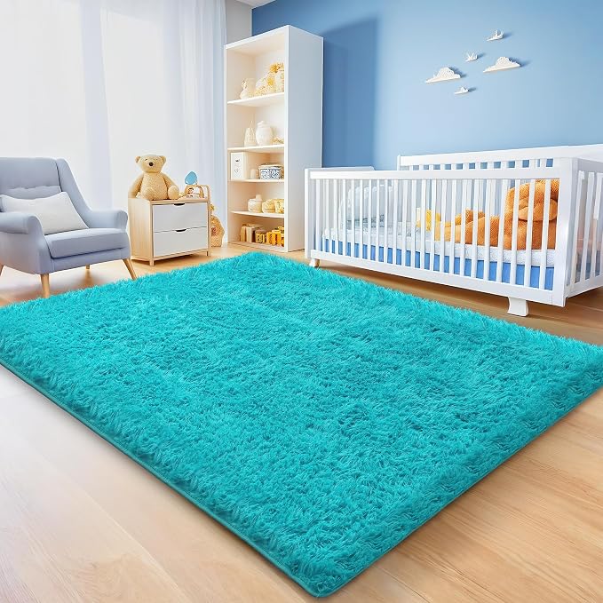 Teal Shag Area Rug for Bedroom, 4x6 Fluffy Shaggy Rugs for Living Room Boys - Image 3