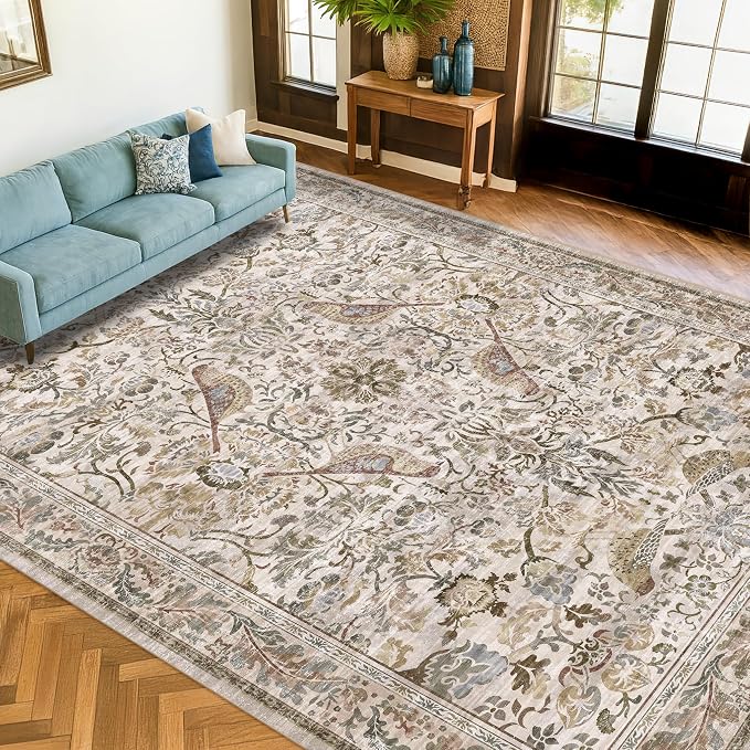 Washable Floral 10x12 Area Rug for Living Room - Image 3