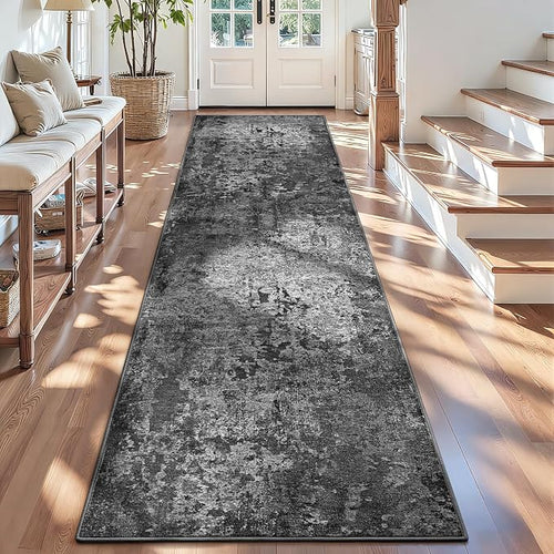 2.6x12 Black Rug Runners for Hallways Kitchen Runner Rug Non Slip Washable by OmpaaHomeDecor