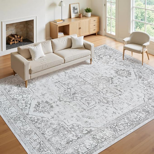 9x12 Area Rugs for Living Room:Gray Washable Vintage Medallion Rug Non-Slip by Unknown