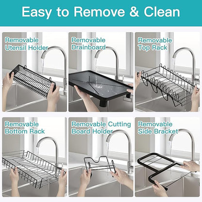 romision 2 Tier Compact Stainless Steel Dish Drainers Drying Rack - Image 7