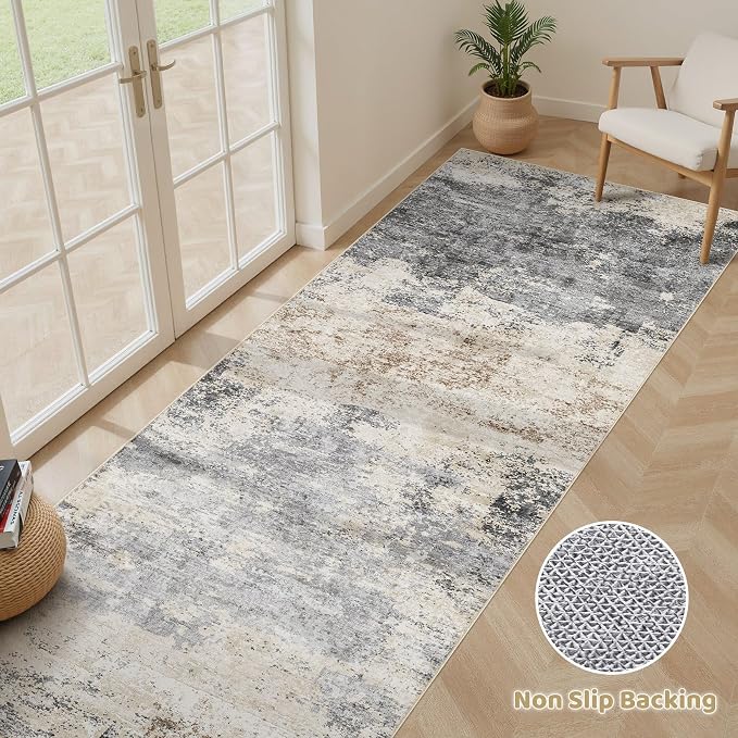 Runner Rug Kitchen Washable Rugs: 3x8 Non-Slip Abstract Soft Modern Stain - Image 3