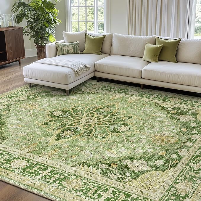 RELEANY Area Rugs Large 9'x12' Washable Non-Slip, Floral Vintage Distress - Image 3