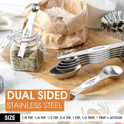 Spring Chef White Stainless Steel Magnetic Measuring Spoons Set of 8 - Image 4