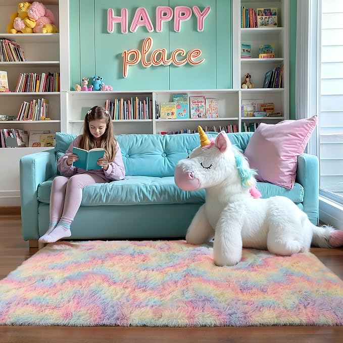 Washable 4x6 Rainbow Fluffy Shaggy Area Rugs, Kawaii Princess Soft Plush Carpet - Image 6
