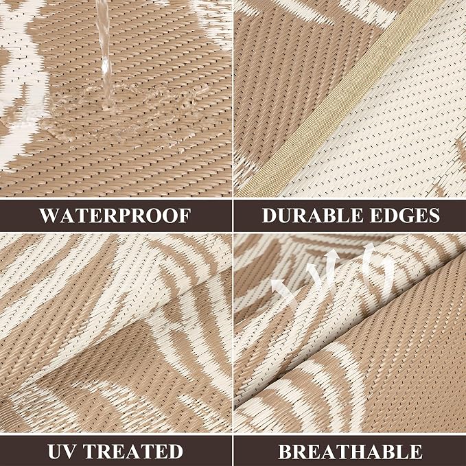 Pauwer Waterproof Outdoor Rug 5x8, Reversible Plastic Straw Patio Camping Rug - Image 2