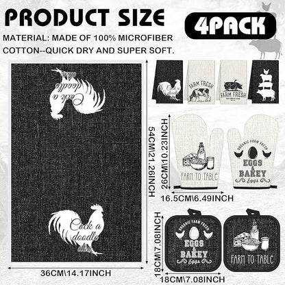 VitalCozy 8 Pcs Farm Animal Theme Kitchen Towels Pot Holders and Oven Mitt Set - Image 2