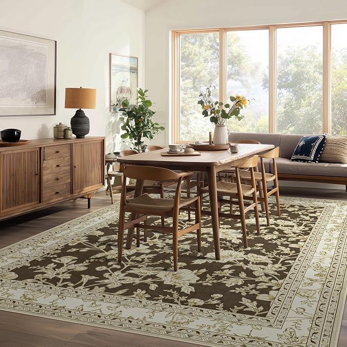 Brown Floral Area Rugs 6x9 Living Room, Vintage Modern Farmhouse Boho Indoor - Image 2