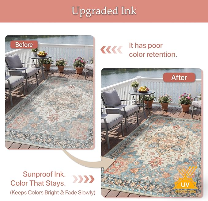 GENIMO Outdoor & Indoor Area Rug 9'x12', Waterproof, Non-Shedding, Easy Cleaning - Image 5