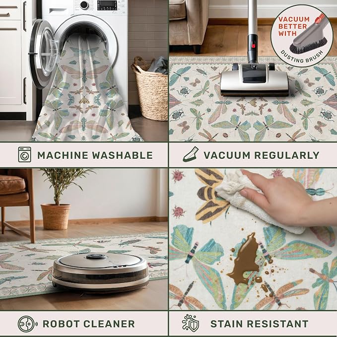 Washable 3x6 Area Rug for Kitchen, Sage Green Vintage Floral Rug for Laundry - Image 5