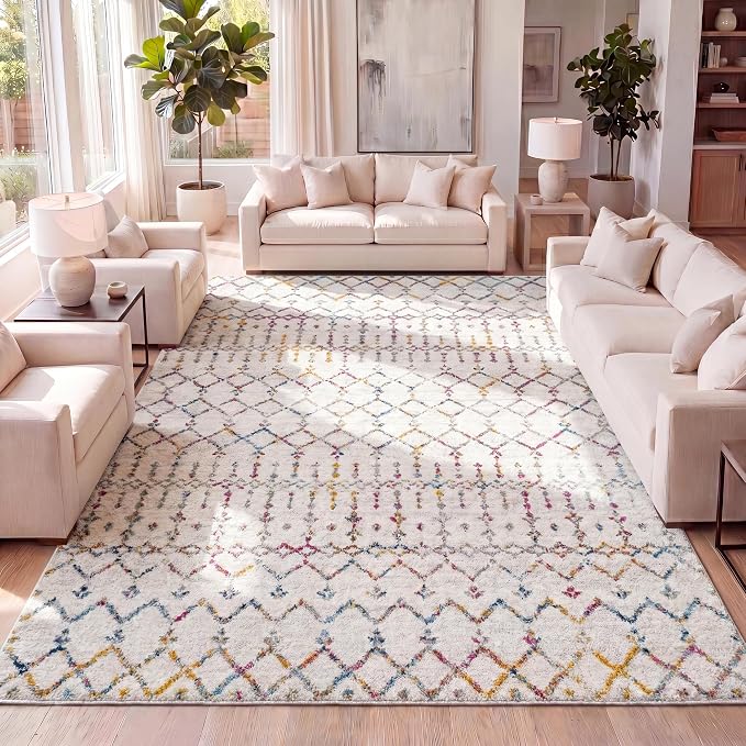JONATHAN Y Boho Vintage Diamond Ivory/Multi Indoor Area Rug 5X8 ft, Moroccan by JONATHANY
