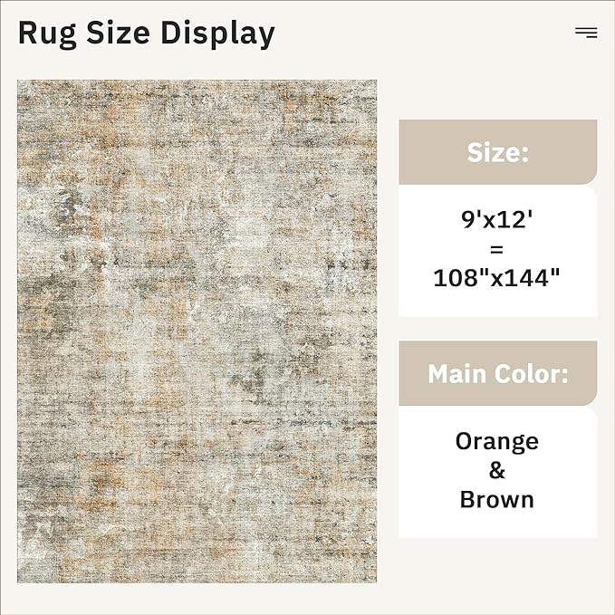 Soalmost 9x12 Area Rugs for Living Room, Non-Slip Machine Washable Vintage Rugs - Image 5