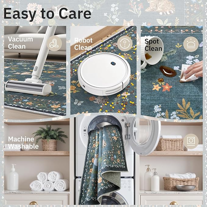 Soalmost Cat 3x5 Area Rugs for Entryway, Machine Washable Animal Floral Accent - Image 7
