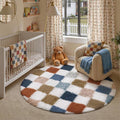 PureCozy Checkered Rug 5x5 for Living Room, Modern Rainbow Shag Super Soft by PureCozy