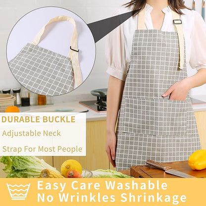 Tosewever 2 Pieces Kitchen Cooking Aprons, Waterproof Linen Adjustable Bib - Image 4