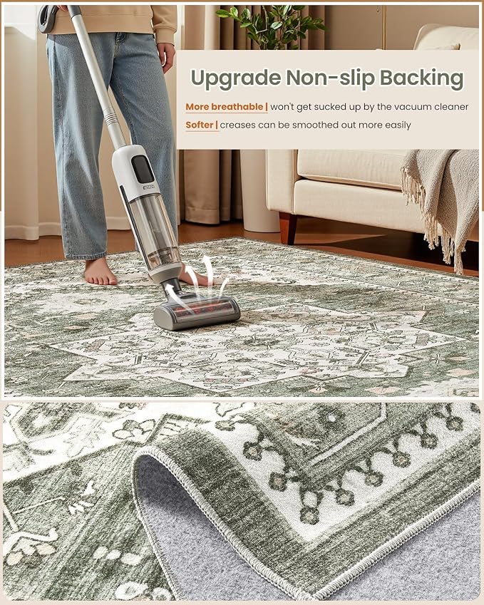 5x7 Vintage Area Rug: Washable Neutral Soft Non Slip Thin Large Floor Carpet - Image 5