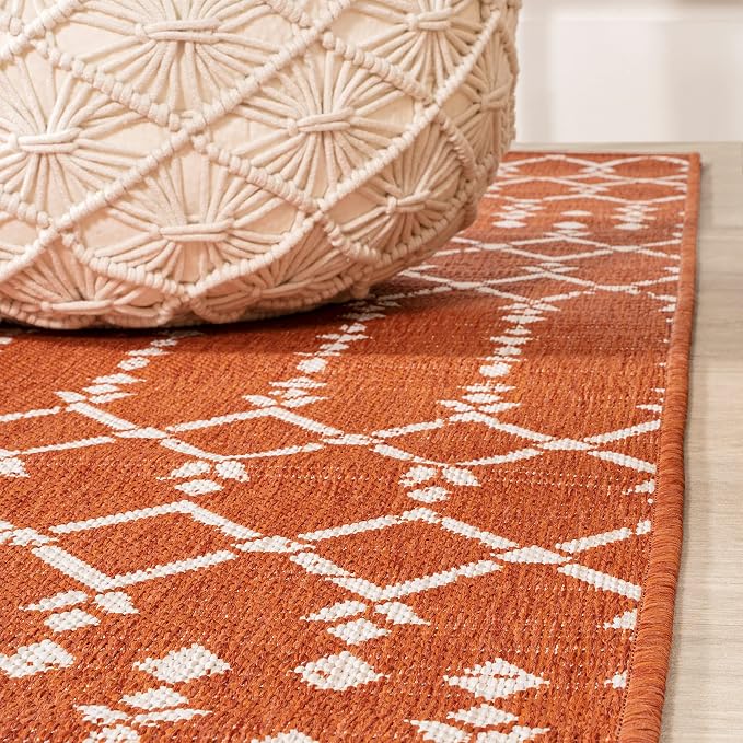 JONATHAN Y Moroccan Geometric Indoor Outdoor Area Rug 4X6 Orange/Cream - Image 6
