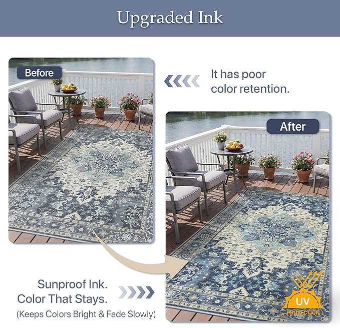 GENIMO Outdoor & Indoor Area Rug 9'x12', Waterproof, Non-Shedding, Easy Cleaning - Image 5
