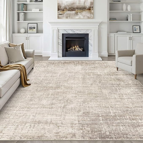 8x10 Area Rugs Living Room: Washable Large Neutral Brown Rug Abstract Soft by LOONGRUG