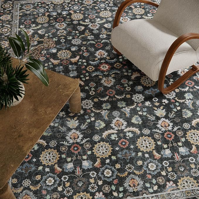 Washable Area Rugs for Living Room: 6x9 Bedroom Rug Vintage Boho Area Rug Stain - Image 4